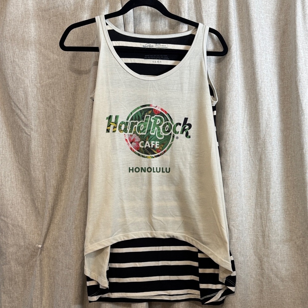 Hard Rock Cafe Cream and Black Striped Tank HONOLULU pre-loved
